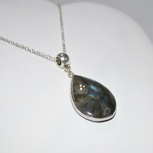 Teardrop Labradorite Necklace: Stainless Steel Chain, Root Chakra Healing