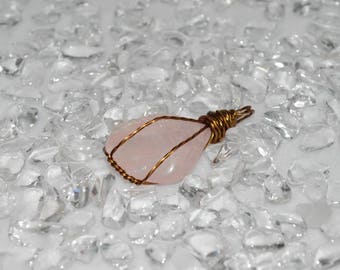 Rose Quartz Pendant, Copper Wrapped Healing Rose Quartz Pendant,  Pink Quarts Healing Pendant, Stone of Love