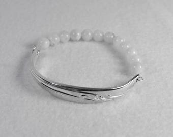 Silver Flatware Beaded Bracelet, Spoon Handle Bracelet, Silver Moonstone Bracelet, Antique Flatware Bracelet, Valentine's Gift