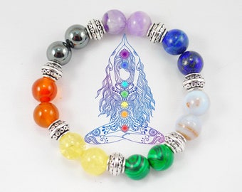 7 Chakra Healing Bracelet . Chakra Bracelet . Energy Bracelet . Multi-Colored Beaded Bracelet . Healing Crystal Chakra Bracelet