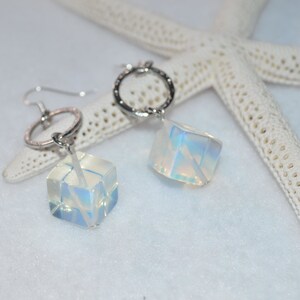 Opalite Earrings, Healing Opalite Cube Earrings, Opalite Cube Earrings, Throat Chakra Healing Earrings,