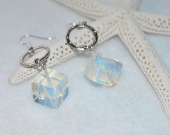 Opalite Earrings, Healing Opalite Cube Earrings, Opalite Cube Earrings, Throat Chakra Healing Earrings,