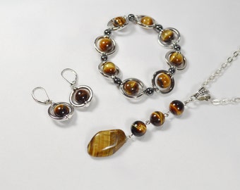 Tiger Eye Jewelry Set, Healing Tiger Eye Jewelry,  Root Chakra Healing Jewelry, Healing Tiger Eye Jewelry Set