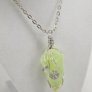 Raw Green Calcite Necklace, Raw Green Calcite Wire Wrapped Necklace, Healing Green Calcite Necklace,  Healing Crystals