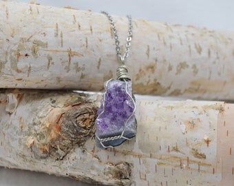 Amethyst Necklace, Raw Amethyst Cluster Necklace, Raw Amethyst Necklace, Amethyst Cluster, Crown Chakra Healing Amethyst Necklace