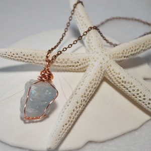 Celestite Pendant Necklace, Raw Celestite Necklace, Copper Wrapped Raw Celestite Necklace, Throat Chakra Pendant Necklace