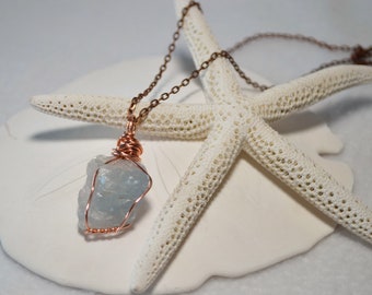 Celestite Pendant Necklace, Raw Celestite Necklace, Copper Wrapped Raw Celestite Necklace, Throat Chakra Pendant Necklace