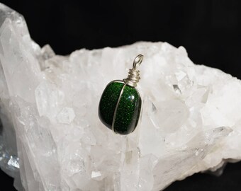 Green Goldstone Pendant, Green Goldstone Wire Wrapped Pendant,  Healing Green Goldstone Pendant