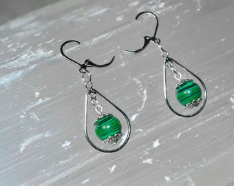 Malachite Earrings . Malachite SIlver Drop Earrings . Heart Chakra Earrings . Reiki Healing Malachite Earrings . Green Dangle & Drop Earring