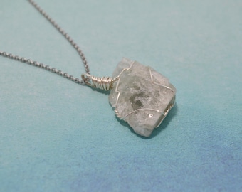 Aquamarine Necklace, Raw Aquamarine Silver Wire Wrappend Neckalce, Christmas GIft, March Birthstone, Raw Aquamarine Necklace