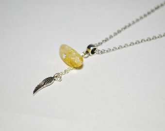 Guardian Angel Citrine Necklace, Angel Wing Citrine Necklace, Inspirational Citrine Angel Necklace,  Healing Stone Jewelry