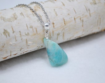 Amazonite Necklace, Tumbled Amazonite Necklace, Heart Chakra Amazonite, Amazonite Pendant Necklace,