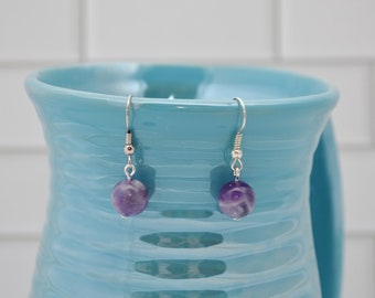 Amethyst Earrings, Amethyst Ball Earrings, Purple Amethyst Earrings,   Gifts Under 15 Dollars, February Birthstone Earrings