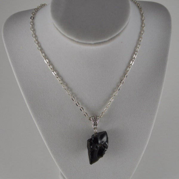 Ruwe zwarte obsidiaanketting: roestvrijstalen ketting, chakrahealing