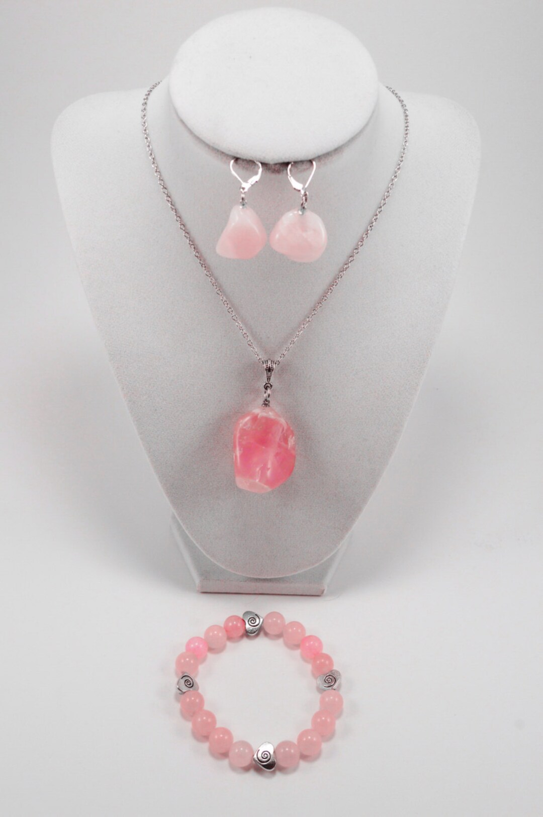 Rose Quartz Jewelry Set, Pink Quartz Jewelry, Heart Chakra Healing