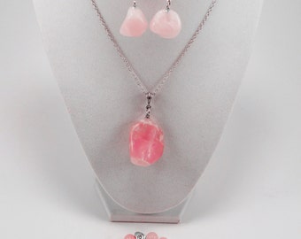 Rose Quartz Jewelry Set, Pink Quartz Jewelry, Heart Chakra Healing Jewelry, Rose Quartz Jewelry