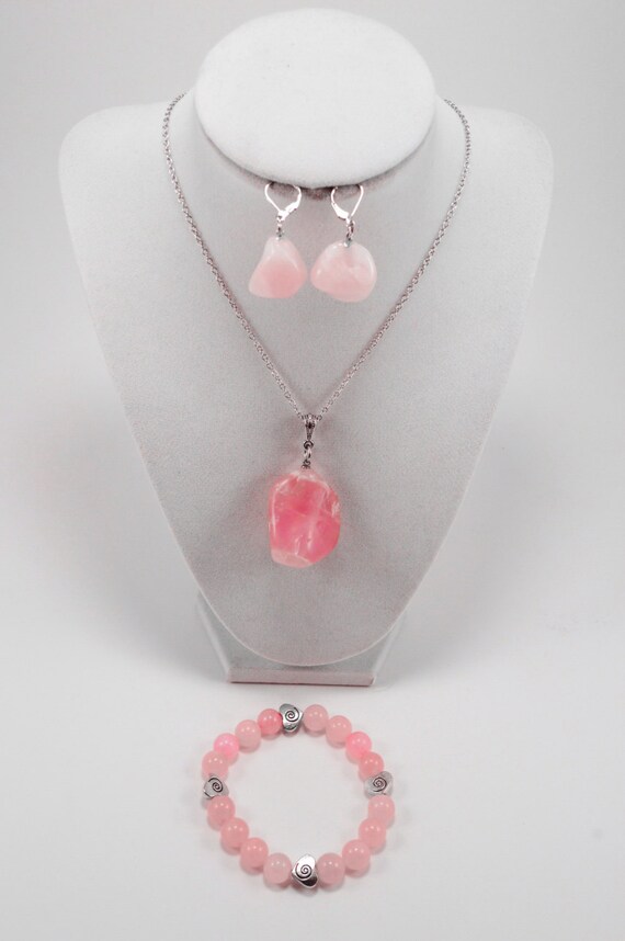 Rose Quartz Jewelry Set Pink Quartz Jewelry Heart Chakra Etsy