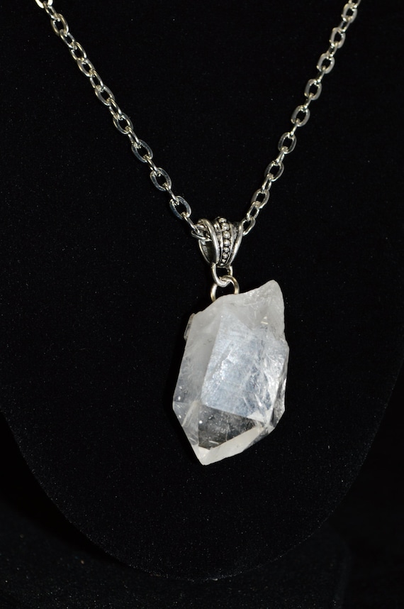 Raw Quartz Point Necklace: Stainless Steel Chain, Chakra Healing