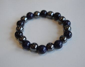 Blue Goldstone With Hematite Bracelet,  Healing Blue Godlstone With Hematite, Healing Crystal Bracelet, Healing Stone