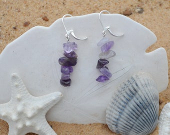 Amethyst Earrings, February Birthstone, Amethyst Chip Earrings, Reiki Healing Jewelry, Crown Chakra Earrings,