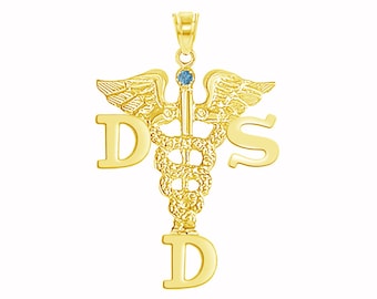 DDS Dentist Pendant Charm in 14K Yellow Gold for Graduation Gift Awards | Doctor Dental Surgery