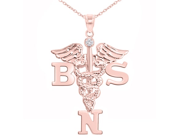 BSN Nurse Diamond Necklace 14K Rose Gold