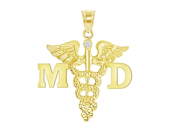 AMZ Jewelry 10K Yellow Gold Medical Symbol Caduceus Pendant Charm RN Pendant