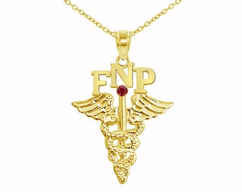Family Nurse Practitioner FNP Necklace | 14K Yellow Gold