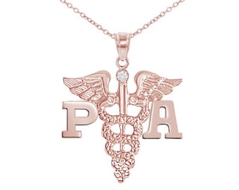 Physician Assistant PA Graduation Necklace | 14K Rose Gold | Diamond