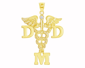 DMD Dentist Graduation Charm | 14K Yellow Gold | Doctor of Dental Surgery Gift Pendant