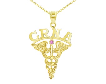 CRNA Graduation Nurse Necklace 14K Gold