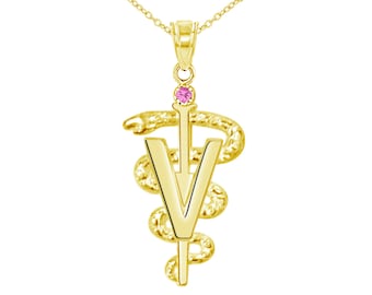 Veterinarian DVM Grad Necklace 14K Gold