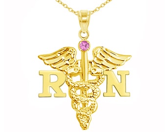 14K Gold RN Nurse Necklace Jewelry Gift