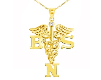BSN Nurse Necklace in Solid 14K Gold