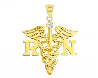 Registered Nurse RN Charm Solid 14K Gold