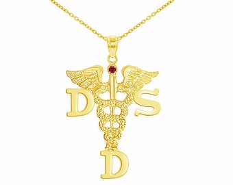 Dentist DDS Necklace 14K Yellow Gold for Doctor of Dental Surgery Graduation