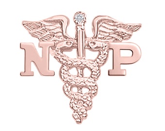 Nurse Practitioner NP Nursing Pin in 14K Rose Gold with Diamond