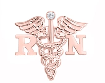 Registered Nurse RN Nursing Pin 14K Rose Gold