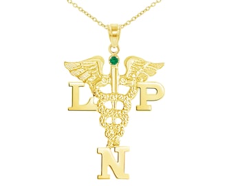 LPN Nurse Necklace in 14K Yellow Gold