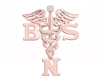 14K Rose Gold BSN Nursing Pin with Diamond