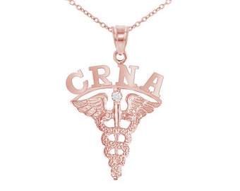 CRNA Nurse Necklace | 14K Rose Gold | Diamond