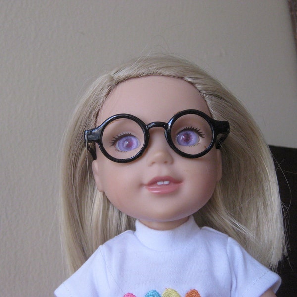 Black Wellie Wishers Doll Clothes Black Round Frame Glasses