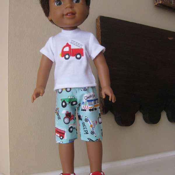 New! Wellie Wishers Doll Clothes Bryant Fire Truck Shorts Top
