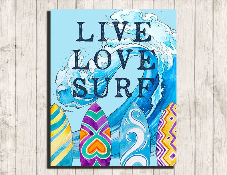 Surfer printable wall art Live Love Surf quote beach home Etsy