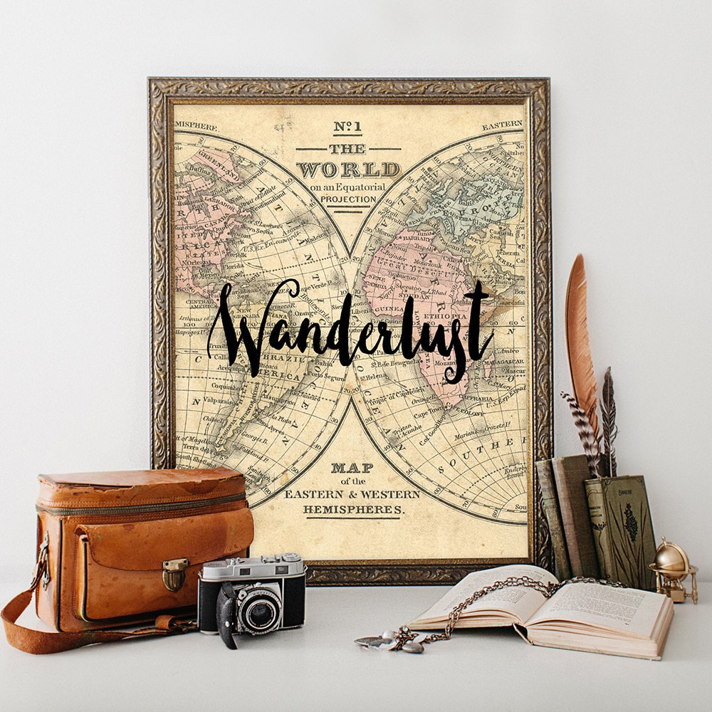 Wanderlust print travel wall art printable quote instant Etsy