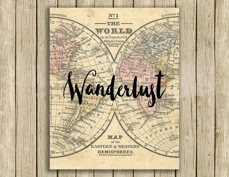 Wanderlust print travel wall art printable quote instant Etsy