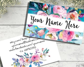 Customised business card design watercolour floral bouquet modern feminine graphics pink flowers bright colors