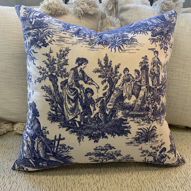 Blue and White Toile Pillow Cover 18x18 Pillow Cover 13x23 Pillow Cover