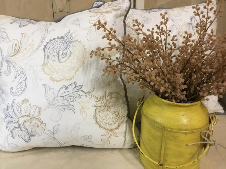 White Yellow and Gray Floral Pillow Cover W/ Zipper and Gray Etsy