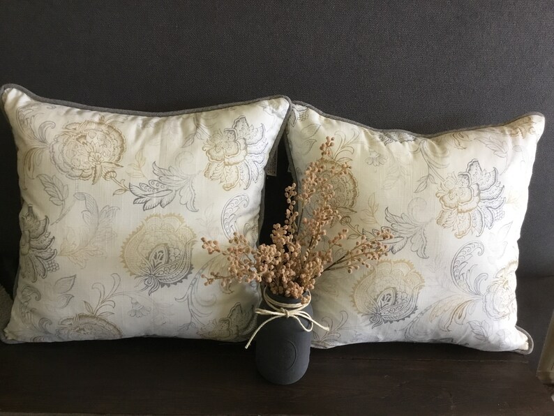 White Yellow and Gray Floral Pillow Cover W/ Zipper and Gray Etsy